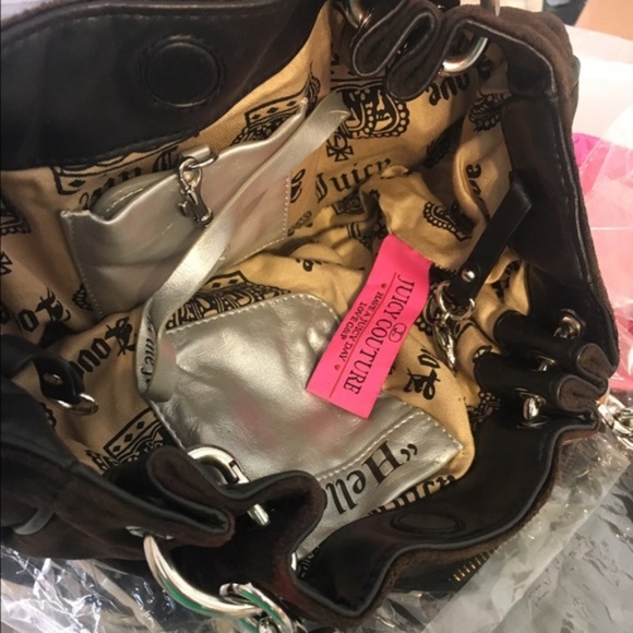 JUICY COUTURE LN CHOCOLATE VELOUR/LEATHER SATCHEL - Picture 7 of 9